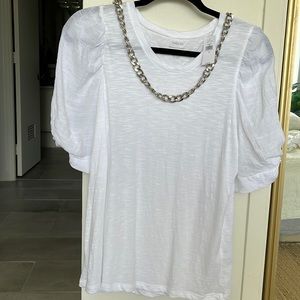 Banana Republic white T-shirts with sheer puffed sleeve